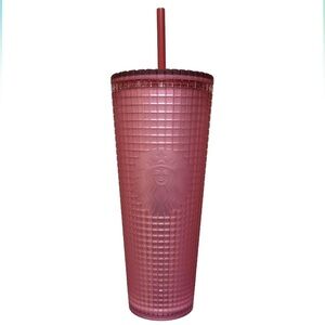 Starbucks Dusty Rose Pink Berry Shimmer Grid Cold Cup Tumbler 24oz Venti